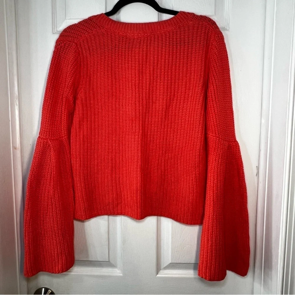 Free People Sweater Size Small Coral Pink Orange Damsel Bell Sleeve Cropped Sz S